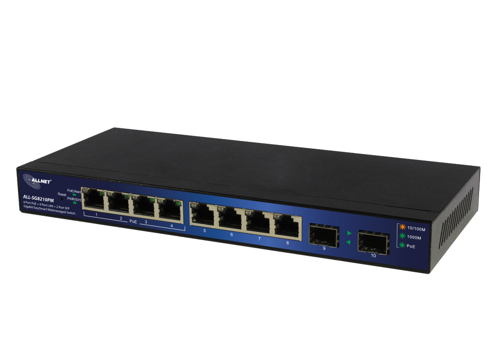 ALLNET Switch ALL-SG8210PM 8 port managed / 4xPoE/4xLAN/2xSFP Port Gigabit, 60w